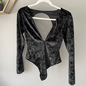 Victorias Secret black velvet deep v bodysuit XS